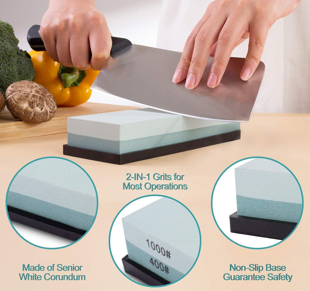 Knife Sharpening Stone 400/1000 Whetstone Sharpening Stone with Non-Slip Rubber Base for Kitchen, Hunting, and Pocket