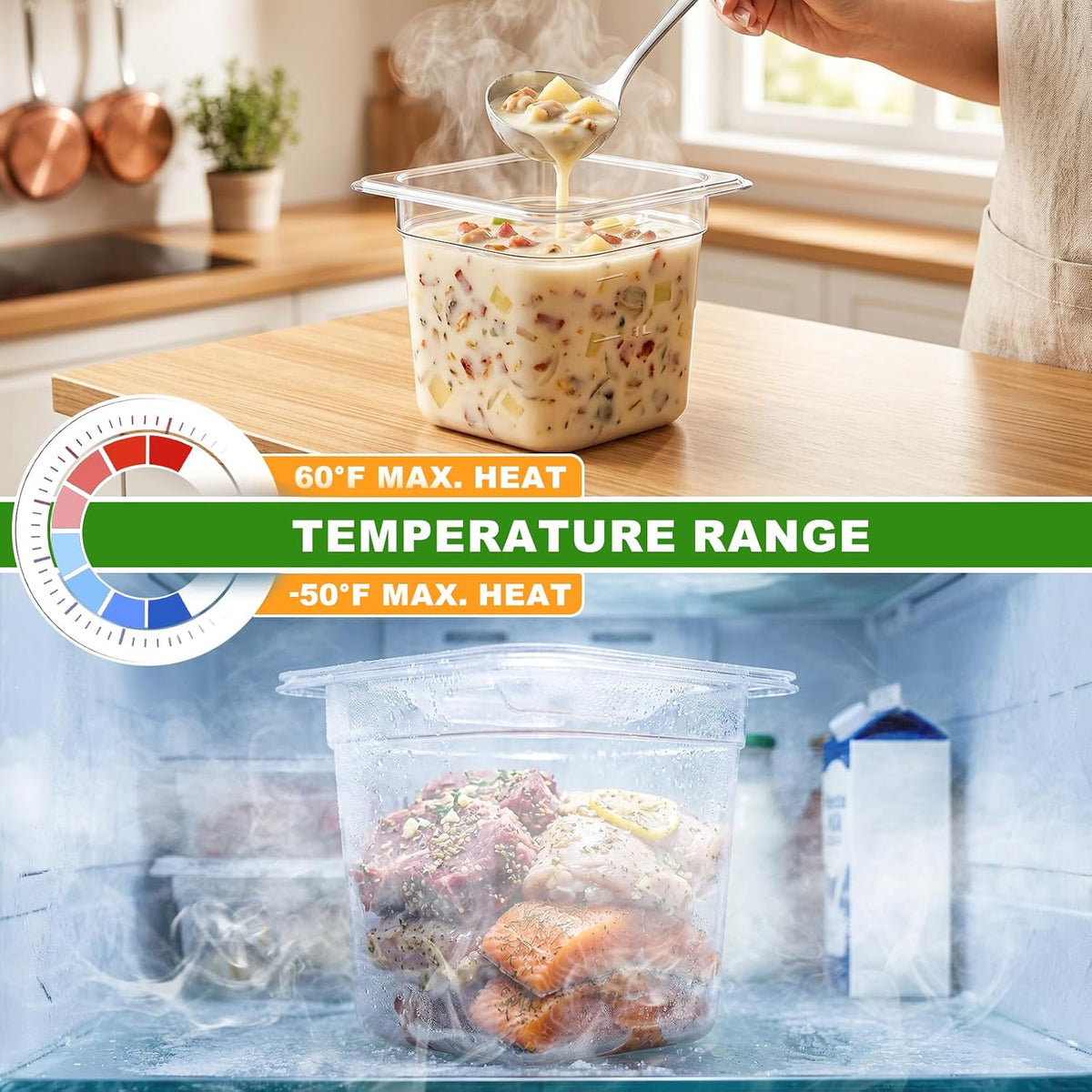 6-Pack 1/6 Size 6''Deep NSF Polycarbonate Food Pans with Lids