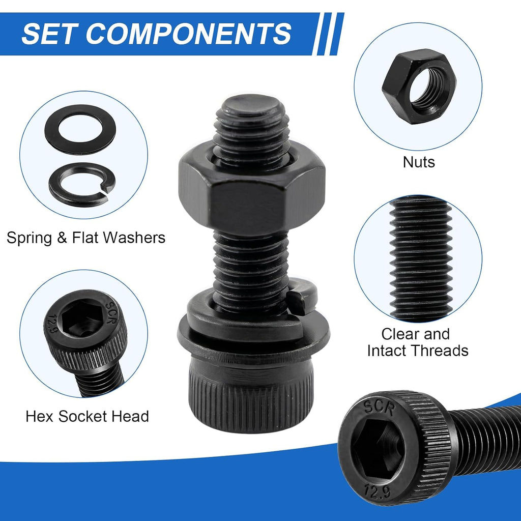 280Pcs UIETUIL M5 Hex Socket Head Cap Screws Kit, M5x8-35mm, 12.9