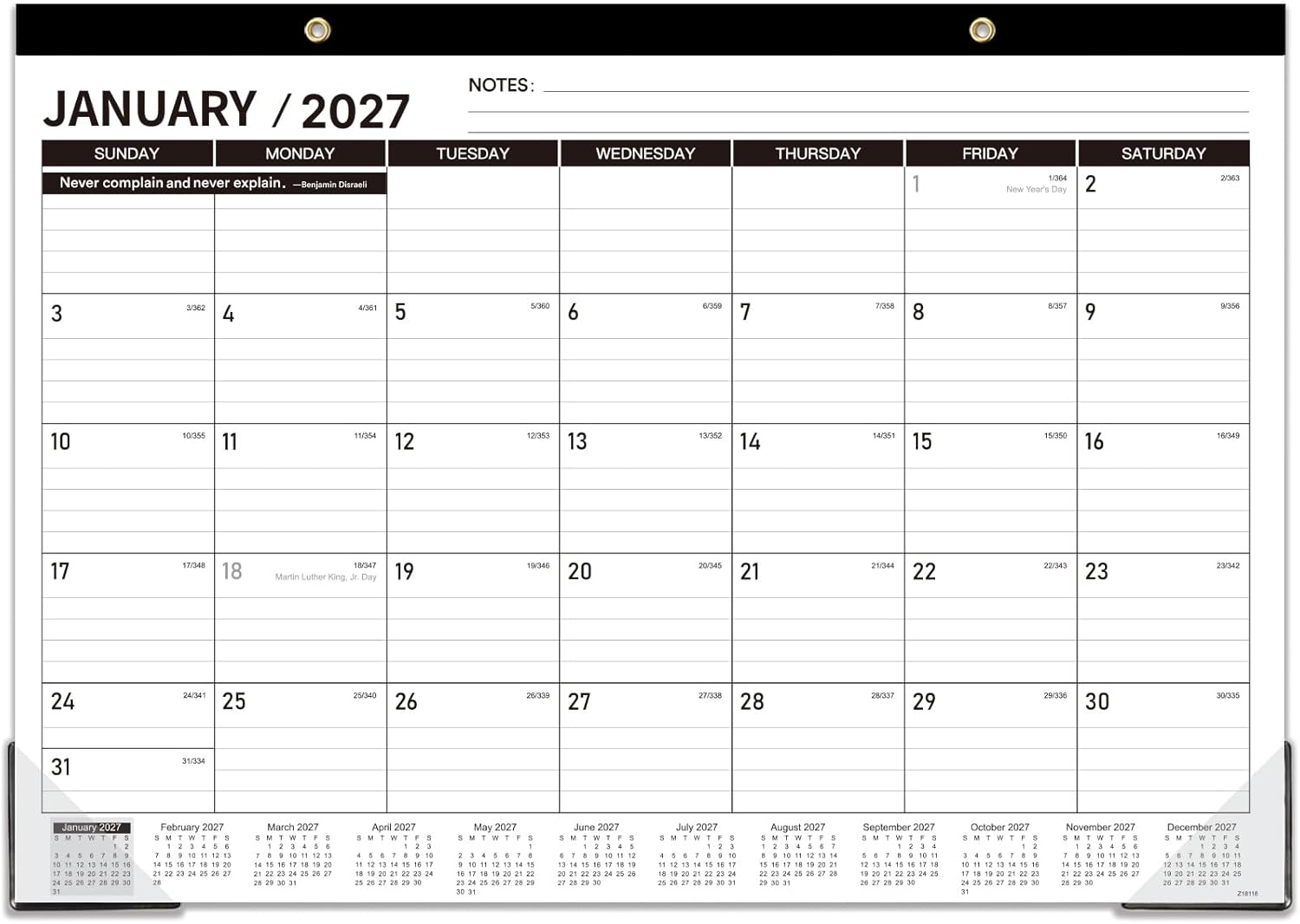2027 Desk Calendar - JAN. 2027 - DEC 2027, 12 Months Large Desk Calendar 2027, 17" x 12", Desk Pad, Large Ruled