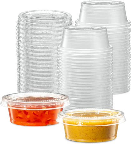 1.5 oz - 100 Sets Clear Diposable Plastic Portion Cups With Lids, Small Mini Containers For Portion Controll, Jello