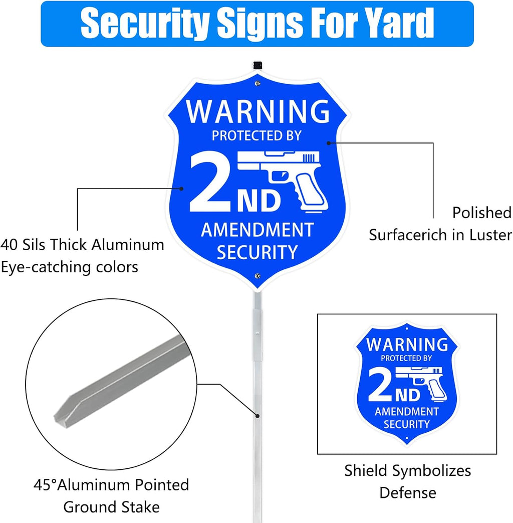 9" x 28" Protected by 2nd Amendment Home Security Sign, Shield Shape | No Trespassing Sign with Stakes, House Yard