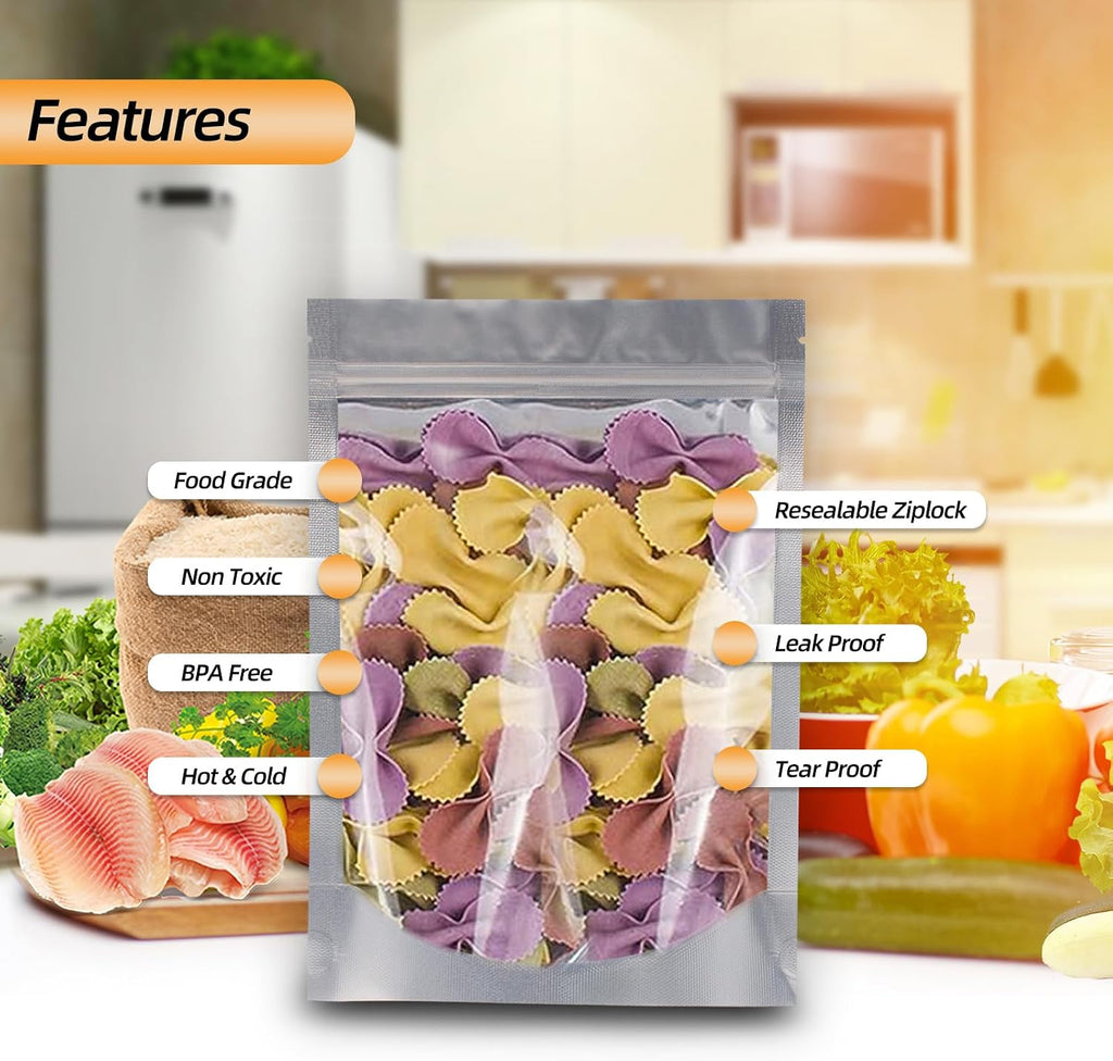 1 Quart 30 Packs Mylar Bags for Food Storage, 7"x 10" With Window, Freeze Dried Candy, Reusable Long Term Storage