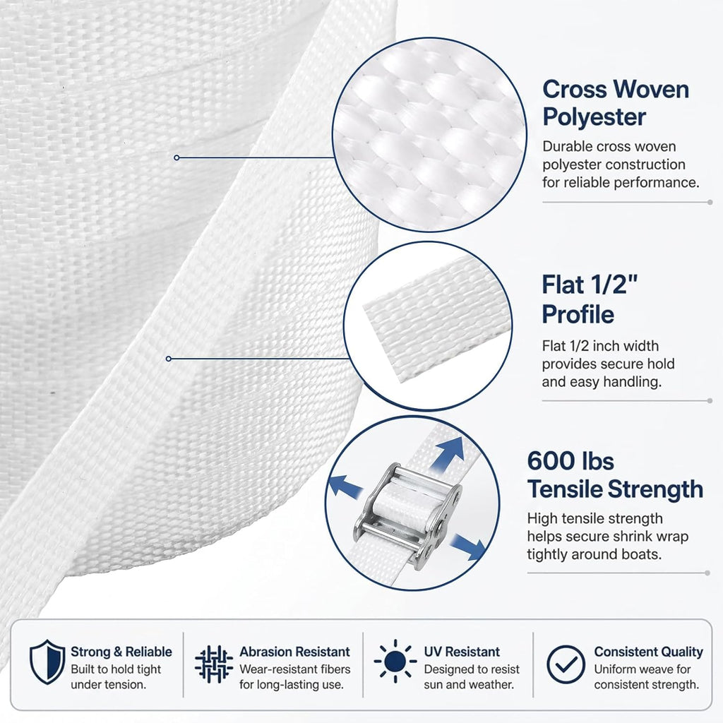 1/2" x 500' Cross Woven Poly Strapping Cord for Shrink Wrap