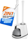 Toilet Plunger and Brush Set, Bowl Brush and Heavy Duty Toilet Plunger with Ventilated Holder, 2-in-1 Toilet Brush