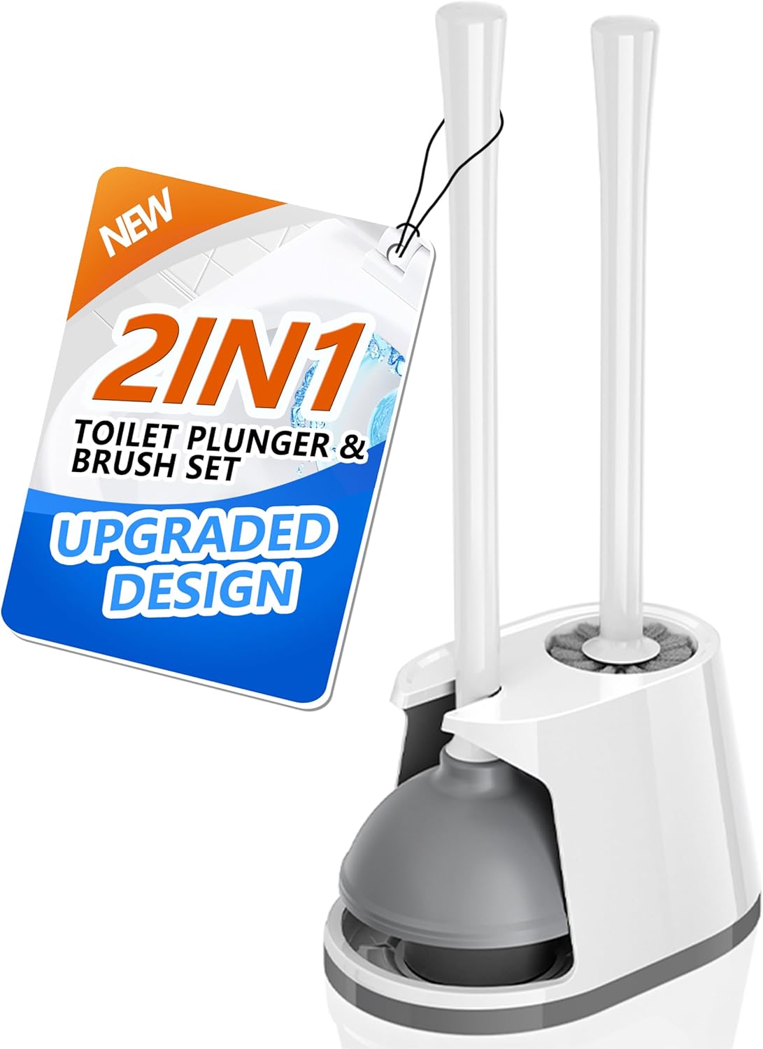 Toilet Plunger and Brush Set, Bowl Brush and Heavy Duty Toilet Plunger with Ventilated Holder, 2-in-1 Toilet Brush