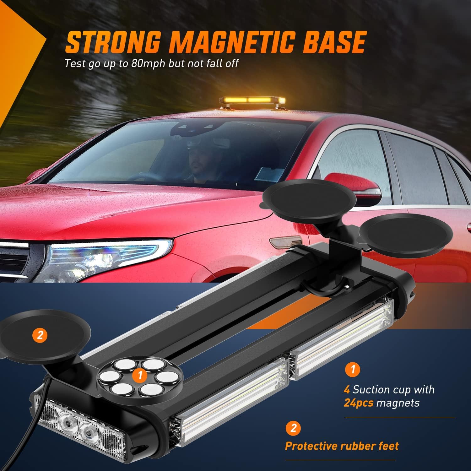 14.5" Amber COB LED Strobe Rooftop Flashing Light Bar High Visibility Emergency Hazard Warning Beacon Lights