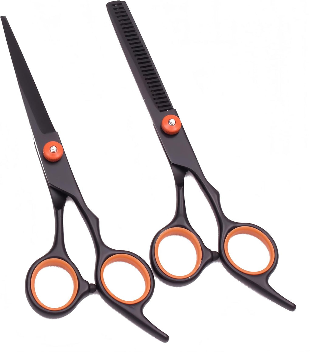 6" Professional Hair Cutting & Thinning Shears Set with Straight Razor | All-in-One Complete Scissors Kit with Hair