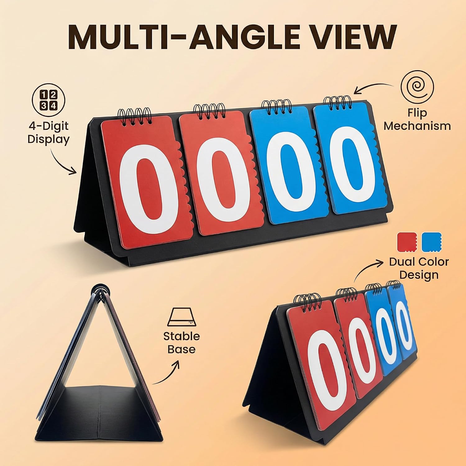 Portable Sports Scoreboard with Large Flip Numbers, Manual Score Keeper for Basketball Volleyball Baseball Games
