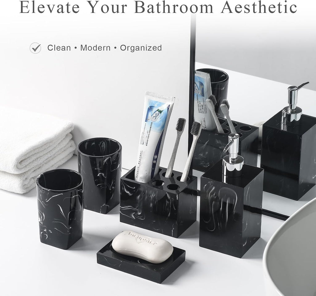 5 Piece Bathroom Accessories Set, Marble Resin Bathroom Vanity Set, Soap Dispenser, Toothbrush Holder, Soap Dish & 2