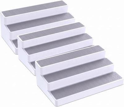 3 Tier Spice Rack Organizer for Cabinet, 3 Pack Non-Slip Spice Rack Shelf Organizer, Holds 24+ Jars, Plastic Spice