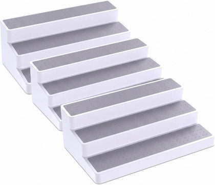 3 Tier Spice Rack Organizer for Cabinet, 3 Pack Non-Slip Spice Rack Shelf Organizer, Holds 24+ Jars, Plastic Spice