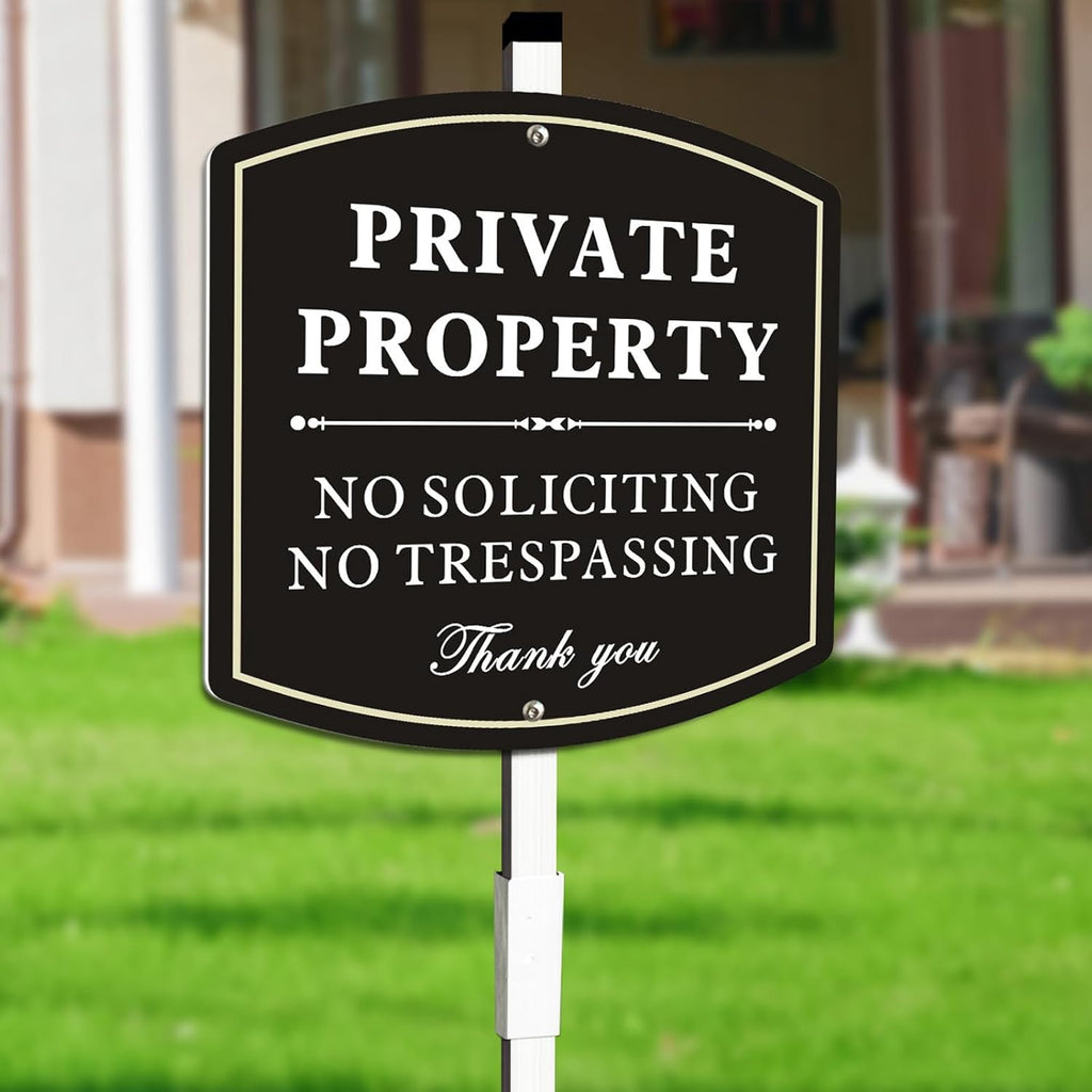 No Trespassing Signs Private Property with Stake, No Soliciting Sign for House Yard Signs,Aluminum Metal Sign 28"