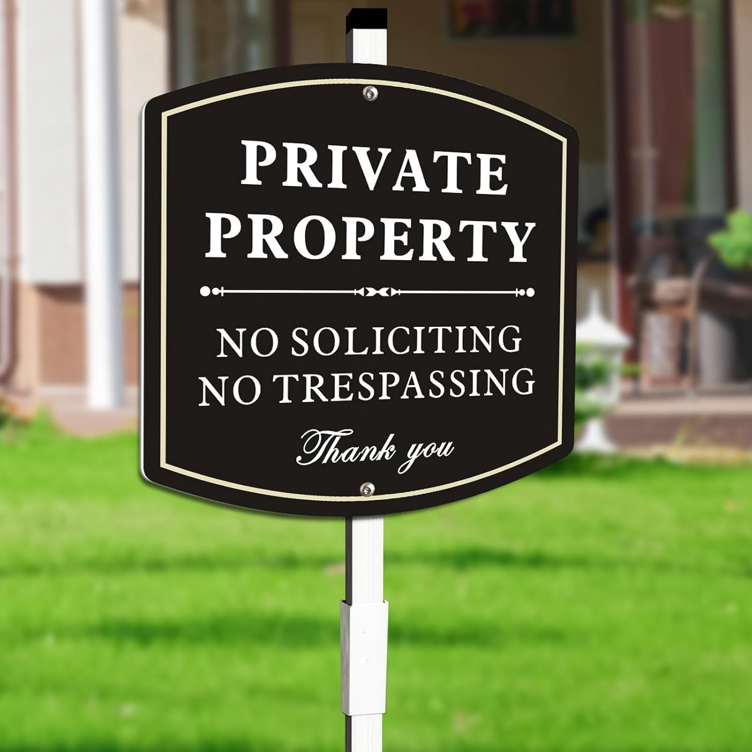 No Trespassing Signs Private Property with Stake, No Soliciting Sign for House Yard Signs,Aluminum Metal Sign 28"