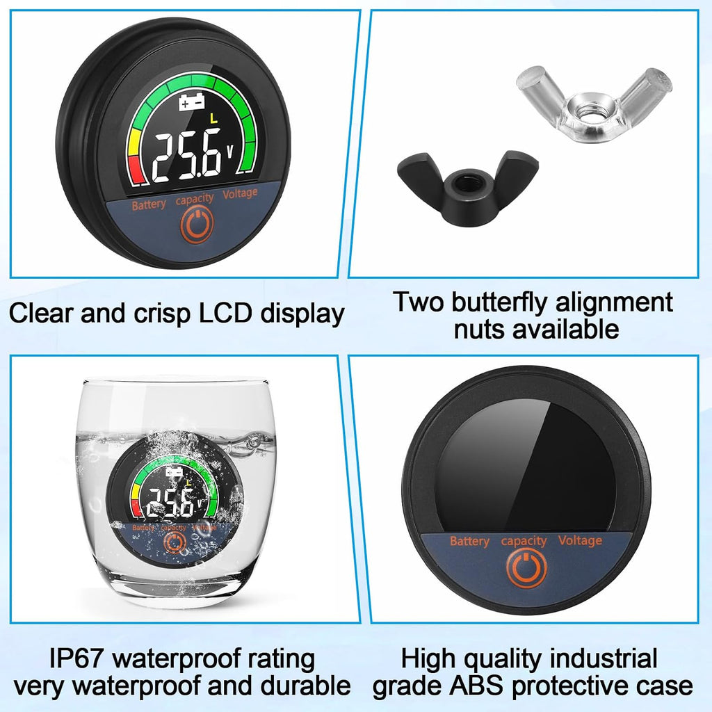2 Set 12V 24V 48V 60V 84V Battery Monitor with Alarm LCD Digital Display Golf Cart Battery Meter Battery Voltage