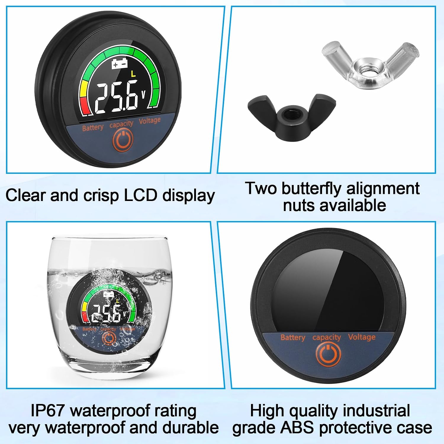 2 Set 12V 24V 48V 60V 84V Battery Monitor with Alarm LCD Digital Display Golf Cart Battery Meter Battery Voltage