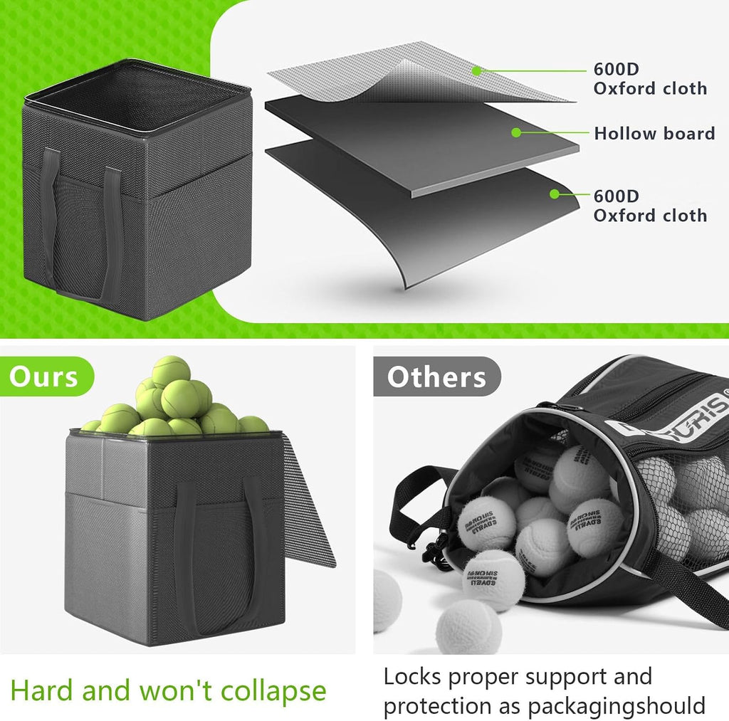 Tennis Ball Hopper with Wheels, Foldable Pickleball Basket