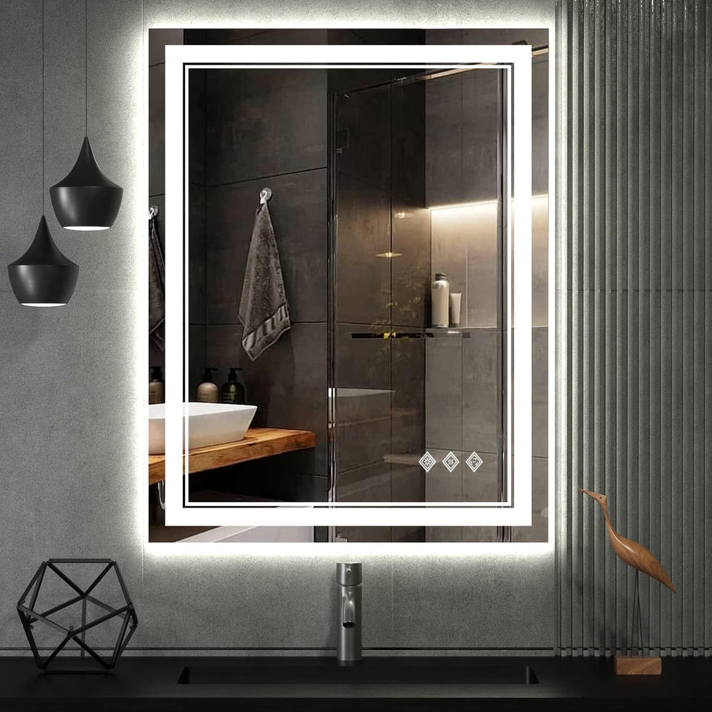 LED Bathroom Mirror, 24x32 Inch Vanity Mirror with Lights | Gradient Front and Backlit Bathroom Mirror with Lights, 3