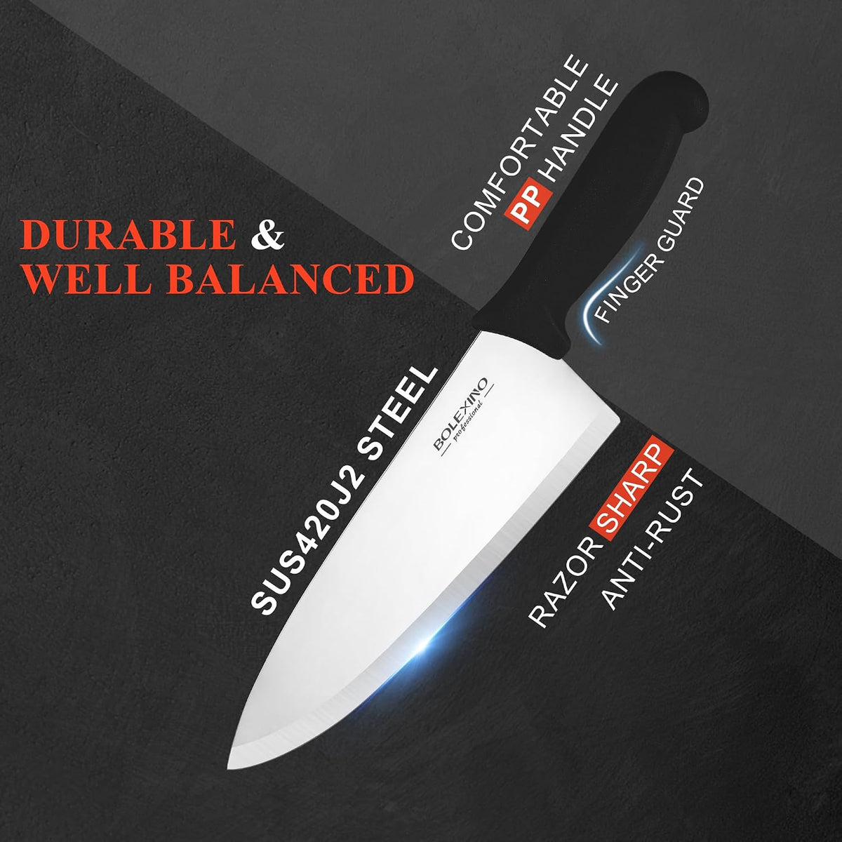 8" Chef Knife, Professional Kitchen Knife with Grip
