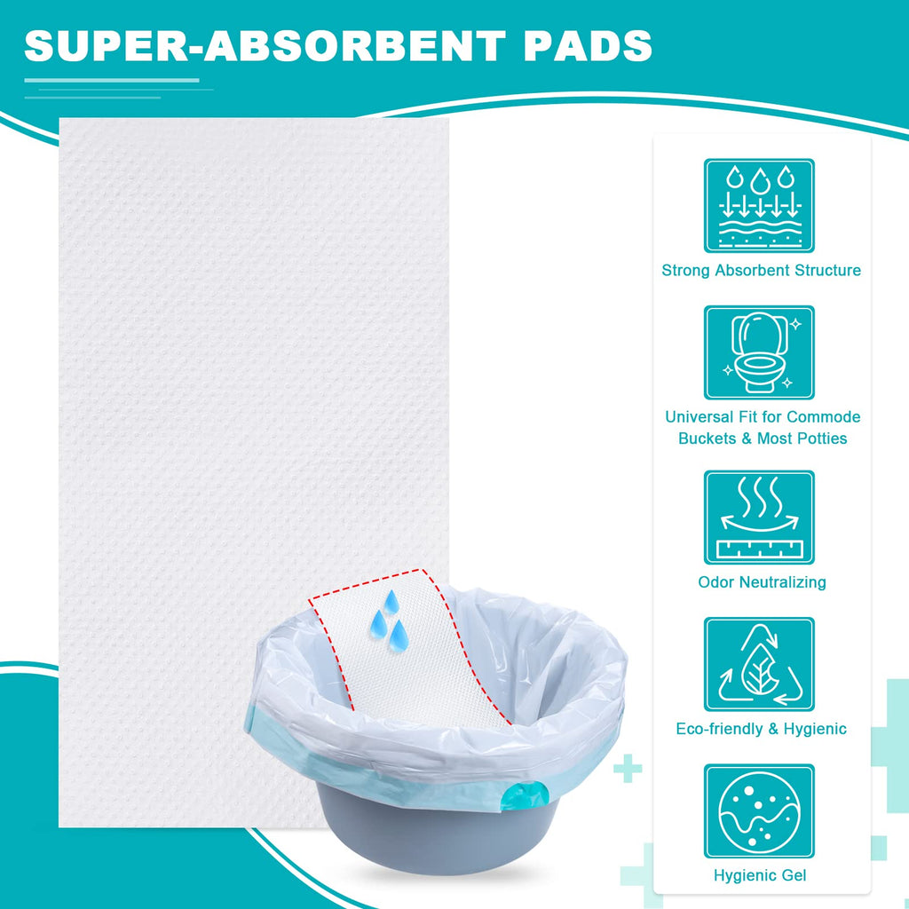 90 Count Absorbent Commode Pads for Bedside Commode Bucket