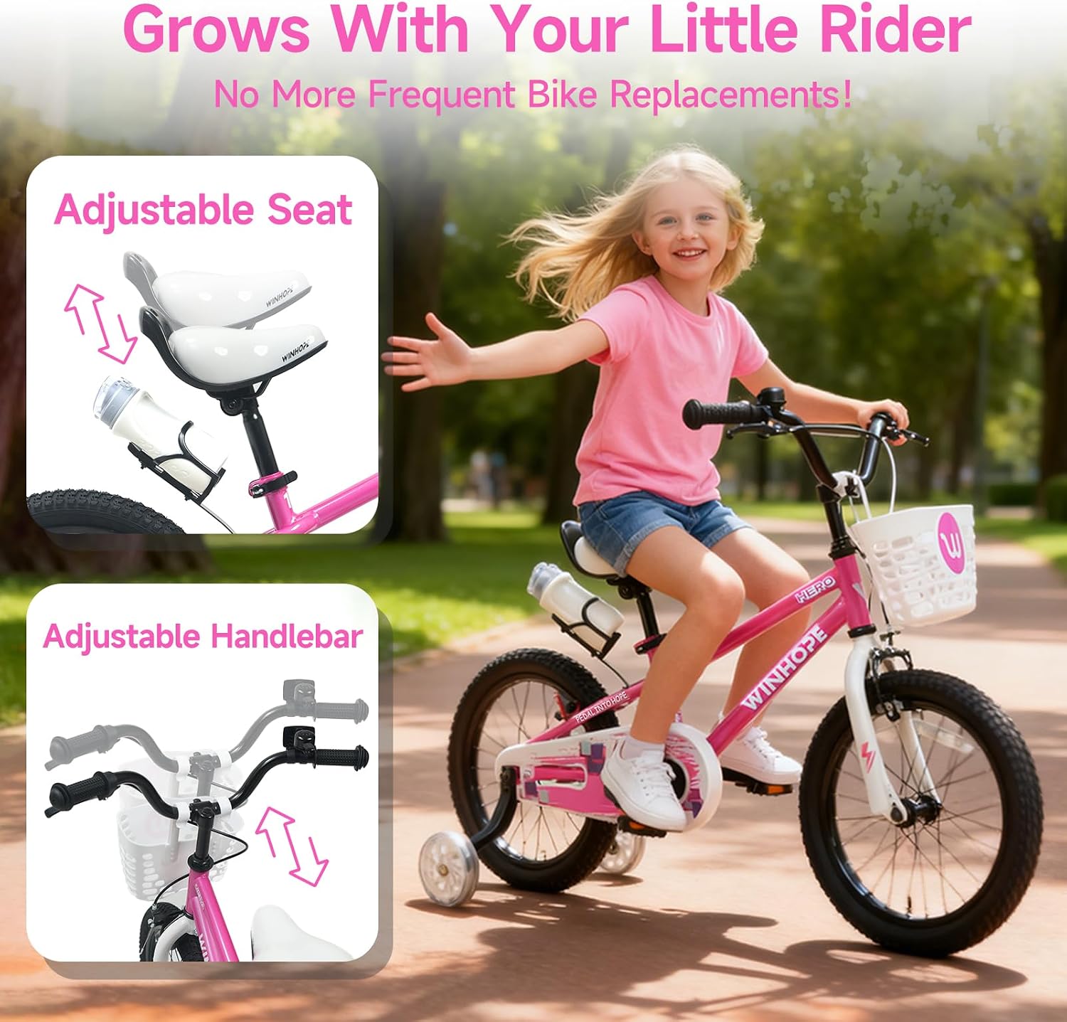 12-18 Inch Kids Bike with Light up Training Wheels for Boys Girls | Dual Brake Bicycle with Basket Adjustable Seat