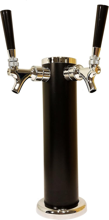 Double Tap Draft Beer Tower - 2-Tap Beer Column 13-inch High by 3-inch Diameter - Stainless Steel Body with Unique