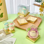 30 Pcs Clear Gift Boxes, 2.4x2.4x2.4 Inch Folding PVC Favor Boxes with Gold Paper Card Base for Wedding Birthday