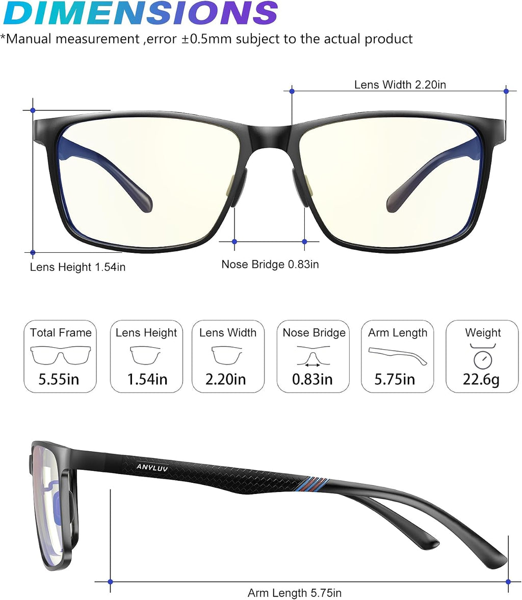 Blue Light Glasses Men, Relieve Eyestrain and Eye Protection, Al-Mg Metal Computer Blue Light Blocking Glasses