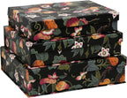 3-Piece Decorative Storage Boxes with Lids, Dark Botanical Floral & Fruit Pattern, Sturdy Cardboard Keepsake Boxes