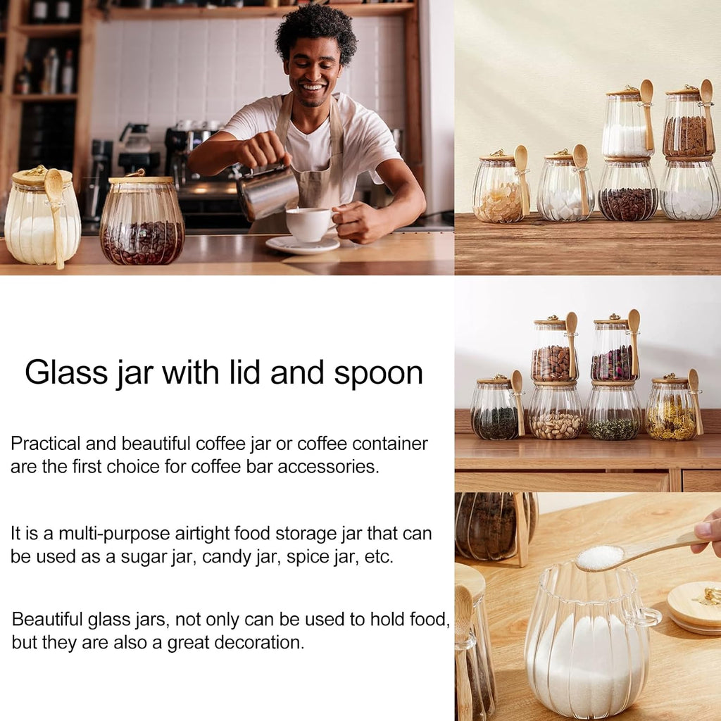 Sugar Bowls Sugar Container 25.36 FL OZ Glass Coffee Canister Airtight Food Storage Jar with Lid and Spoon Candy Jar