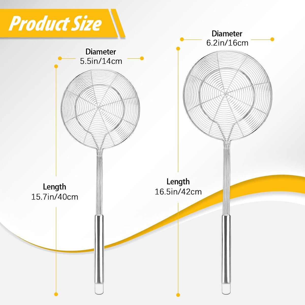 Large Stainless Steel Spider Strainer Long Handle, 2 Pack