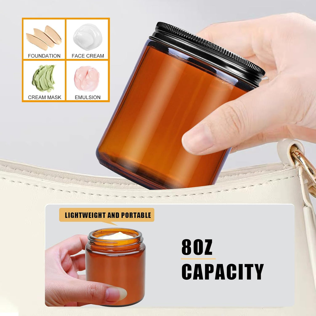 16 Pack Dark Amber Candle Jars, 8 oz Glass Jars with Lids | Amber Glass Jars with Lids, Candle Jars with Silver Lids