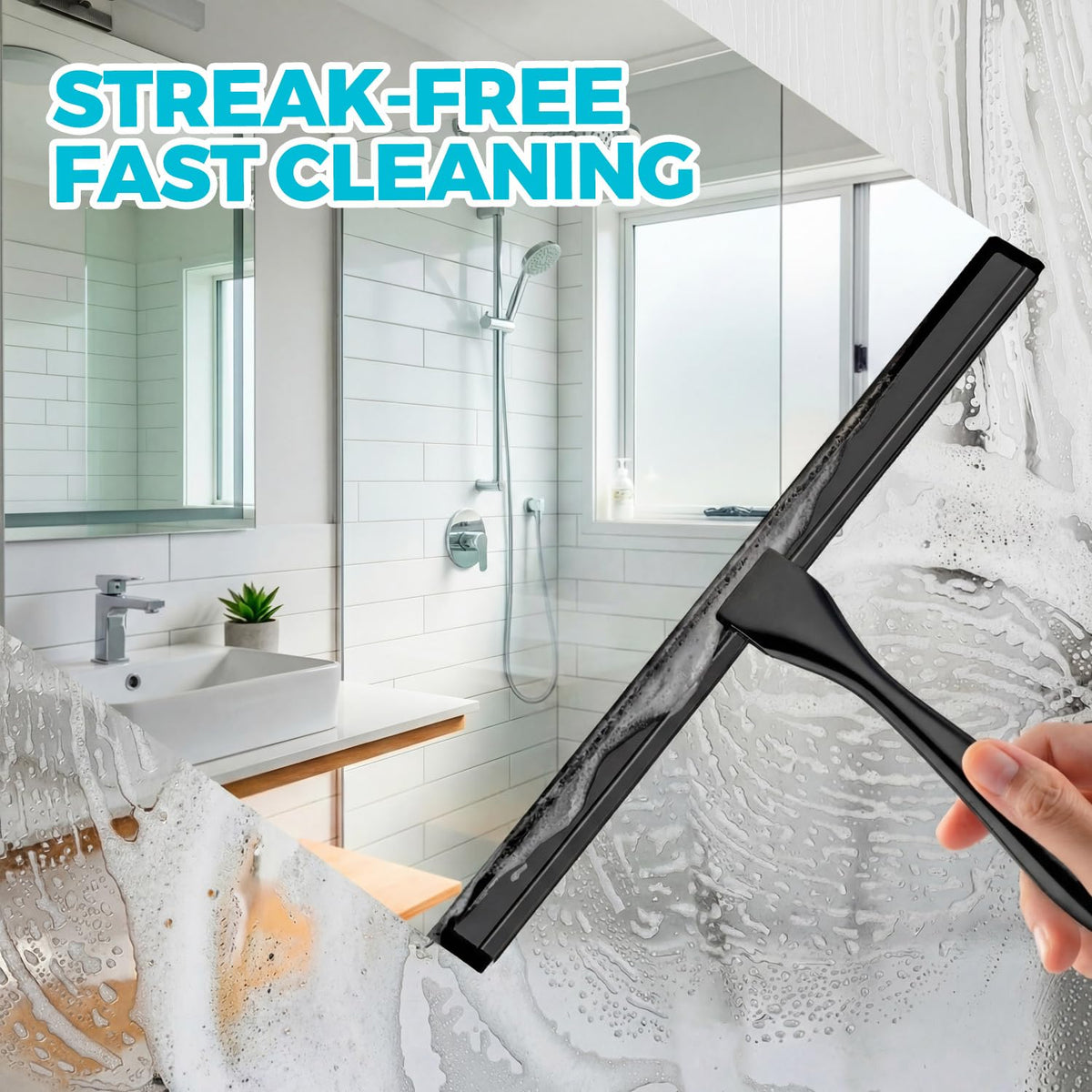 2pcs Shower Squeegee for Glass Doors with Adhesive Hanging Hook Set
