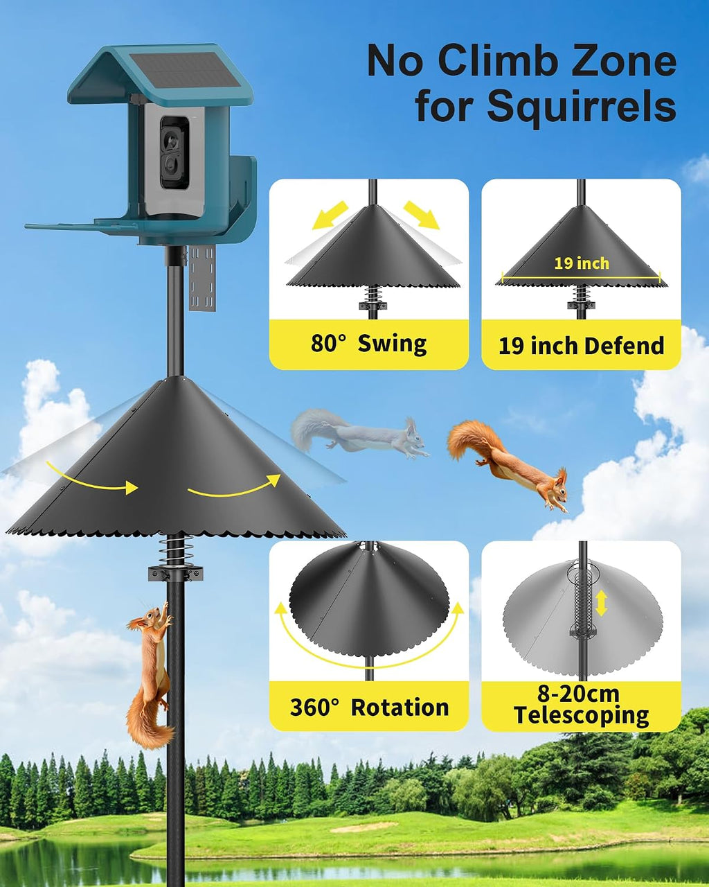 Metal Squirrel Baffle - Squirrel Baffle for Bird Feeder Pole, Upgrade Spring Motion Design for Better Protection, 19