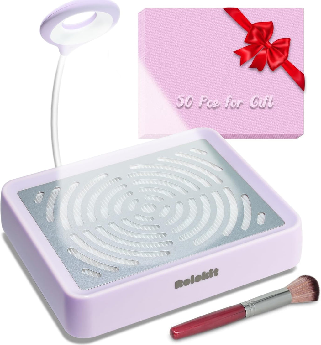Nail Dust Collector with Lamp&50pcs Disposable Filter&Dusting Brush, Electric Nail Vacuum Cleaner Dust Fan Suction