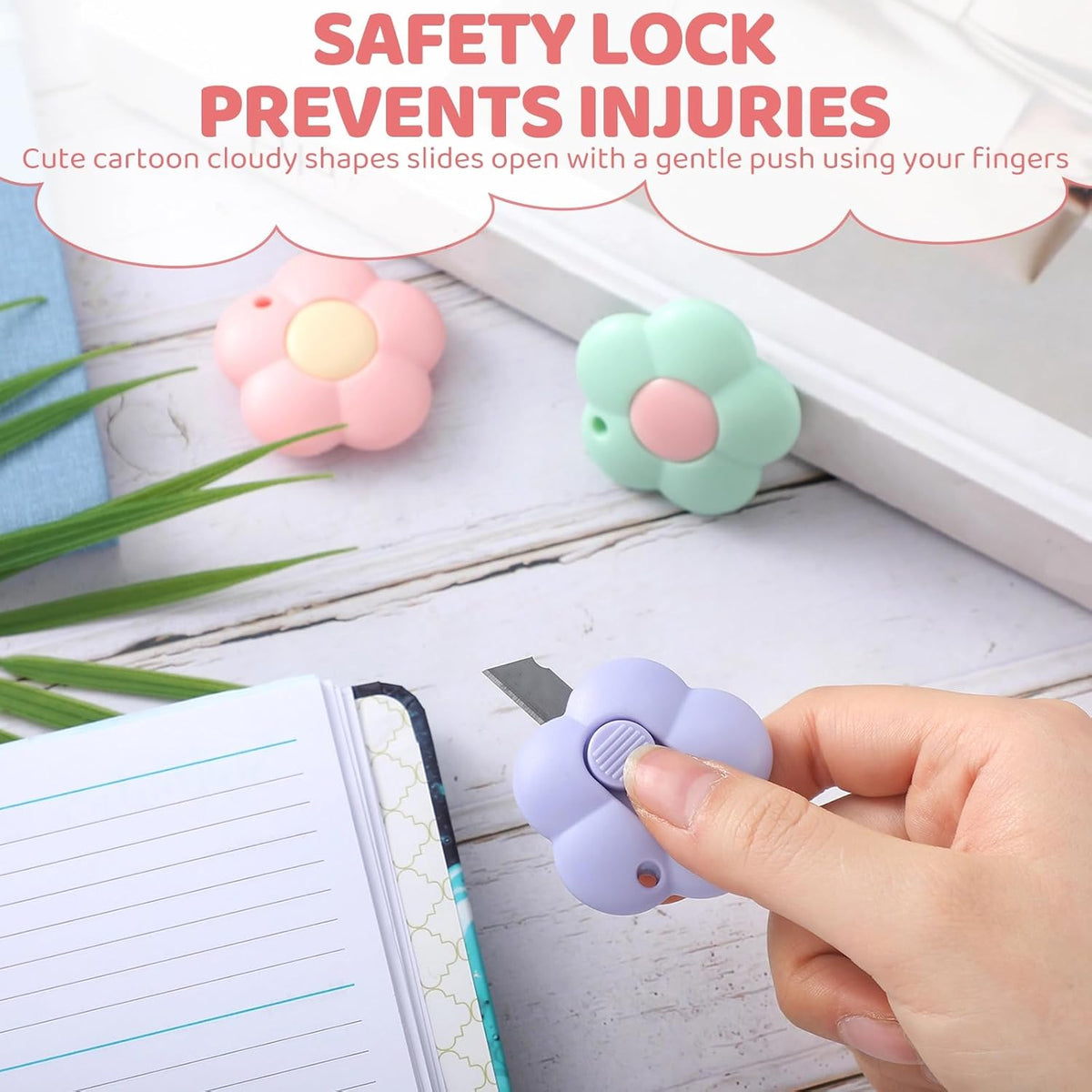 8 Pack Mini Box Cutter Retractable Flower Utility Knife, 3 Colors