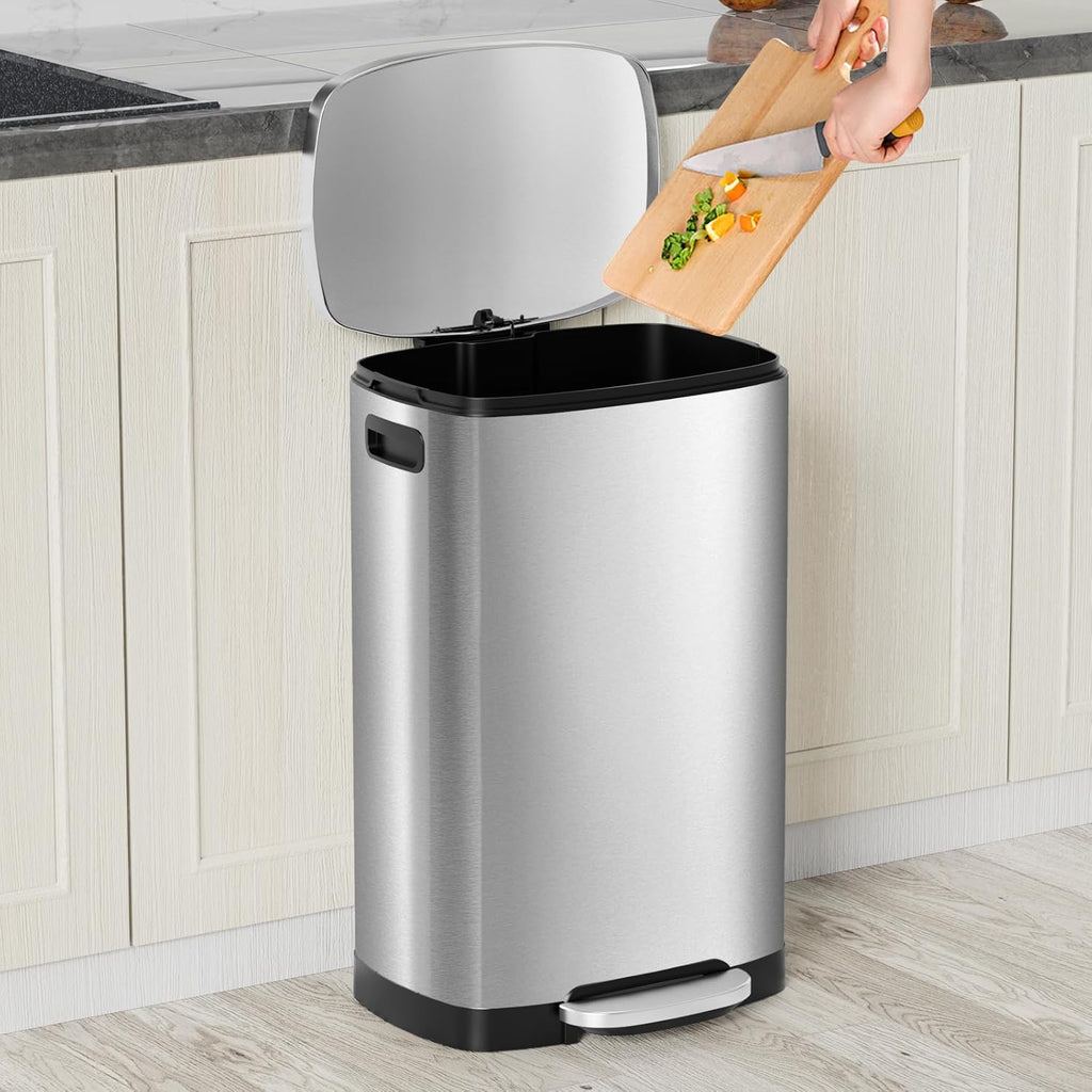 13 Gallon Trash Can with Lid, 50L Fingerprint Proof Stainless Steel Kitchen Trash Can with Removable Inner Bucket and