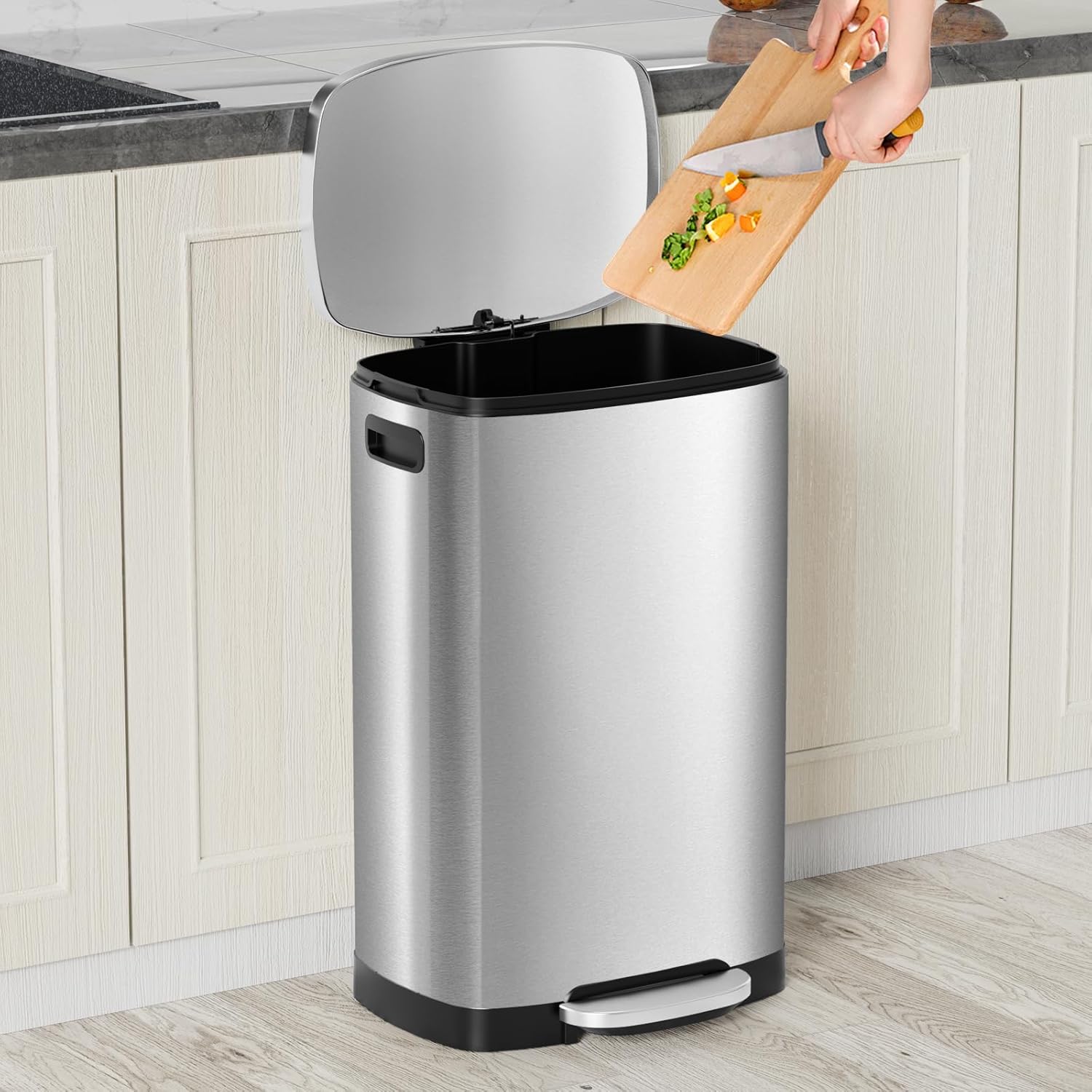 13 Gallon Trash Can with Lid, 50L Fingerprint Proof Stainless Steel Kitchen Trash Can with Removable Inner Bucket and