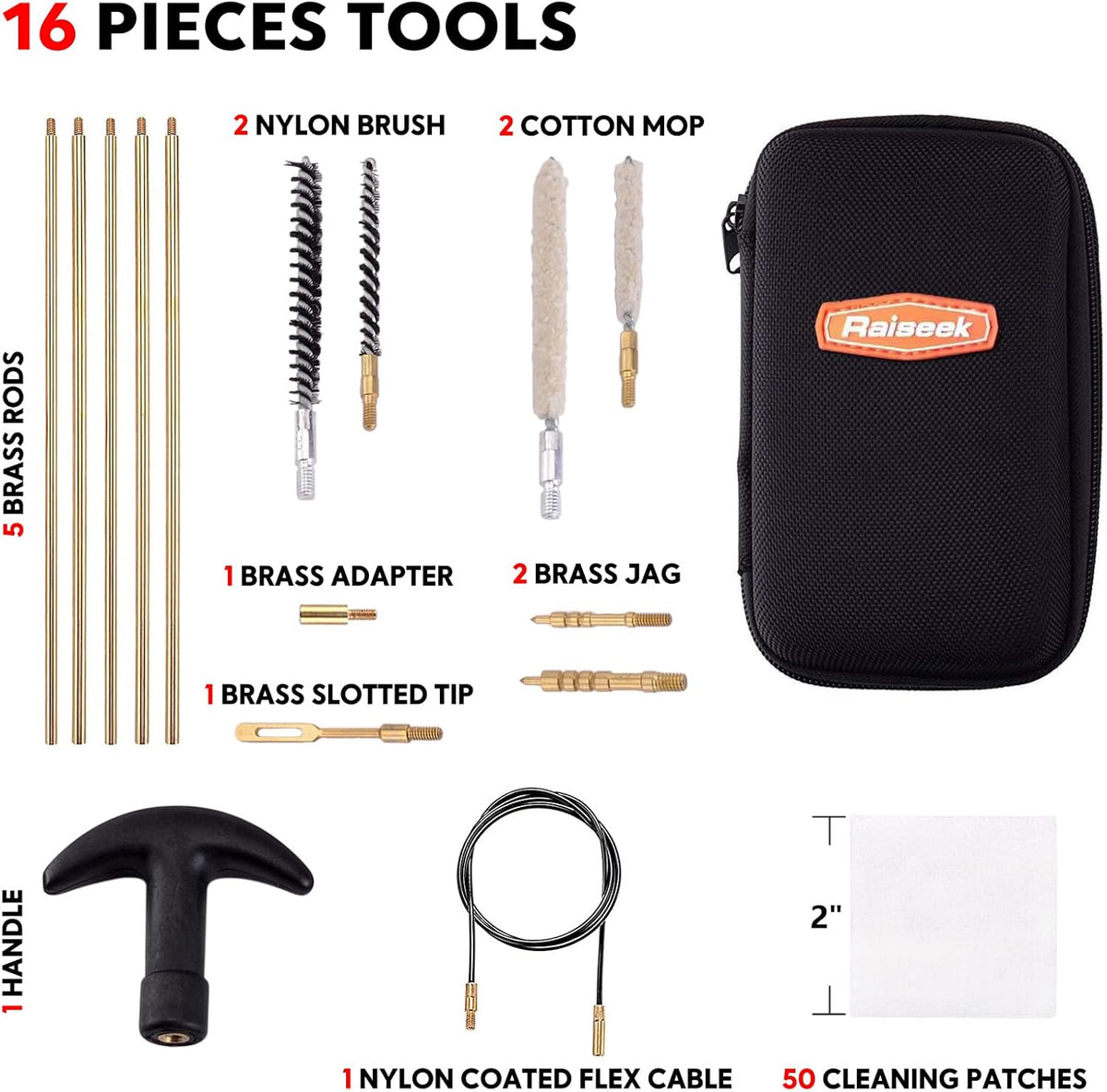.177 Cal & .22 Cal Airgun Cleaning Kit with Cotton Mop Brass Cleaning Rod Nylon Brushes in Zippered Organizer Compact