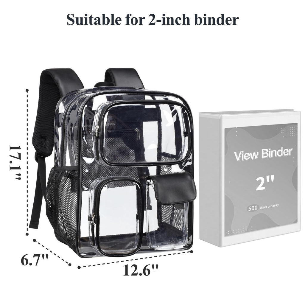 Clear Backpack for School - 17 inch Heavy Duty Clear Bookbag, Black