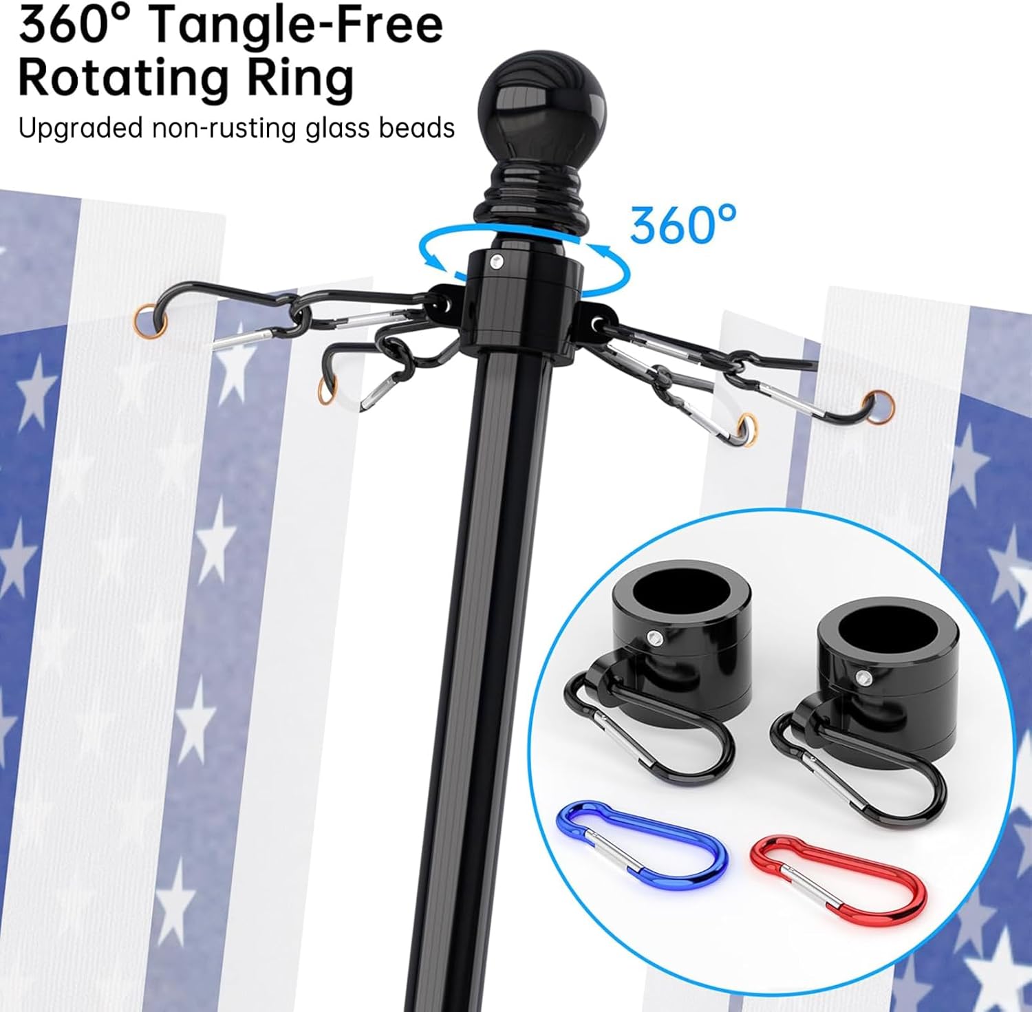 Flag Pole - Upgraded Bracket, 6 FT Stainless Steel Flag Poles for Outside House, Residential or Commerical, Tangle