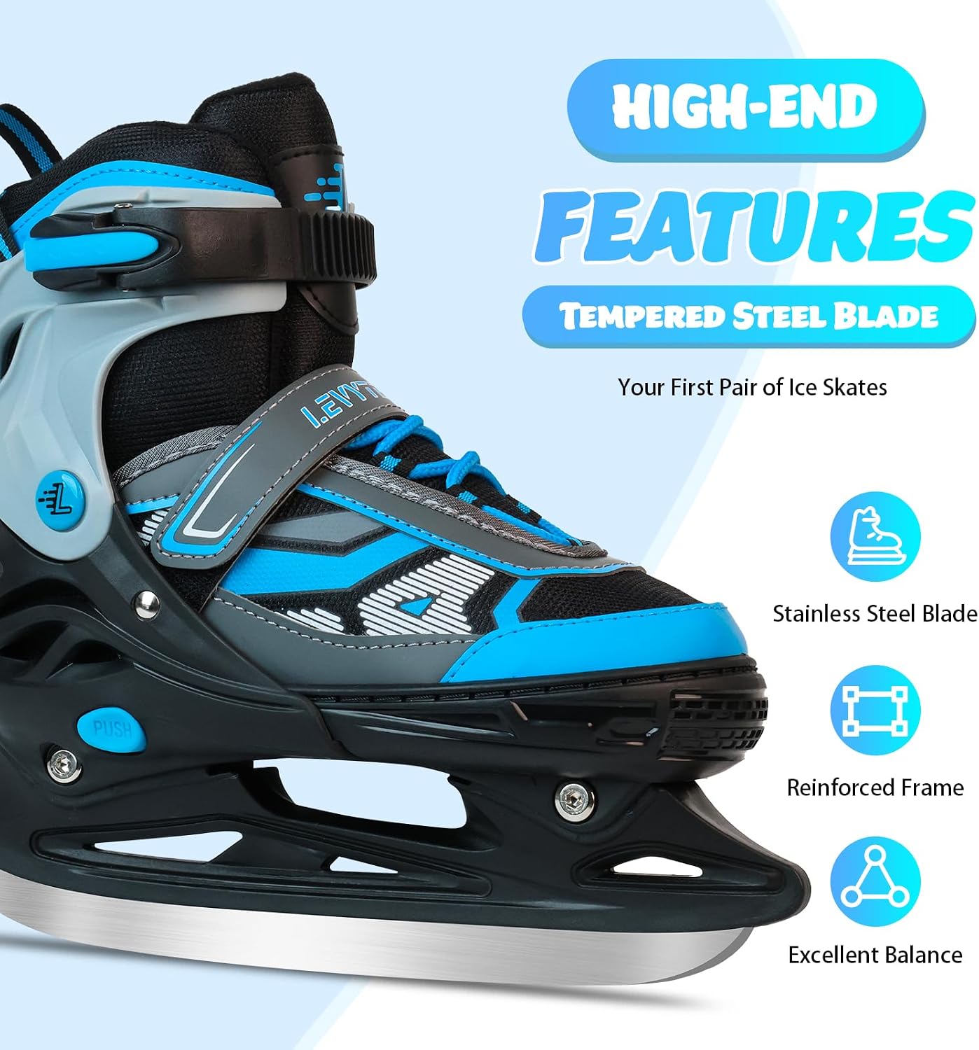Adjustable ice Skates for Kids Boys Girls, 4 Size Triple Protection Beginner Figure Blades with Ankle Support for
