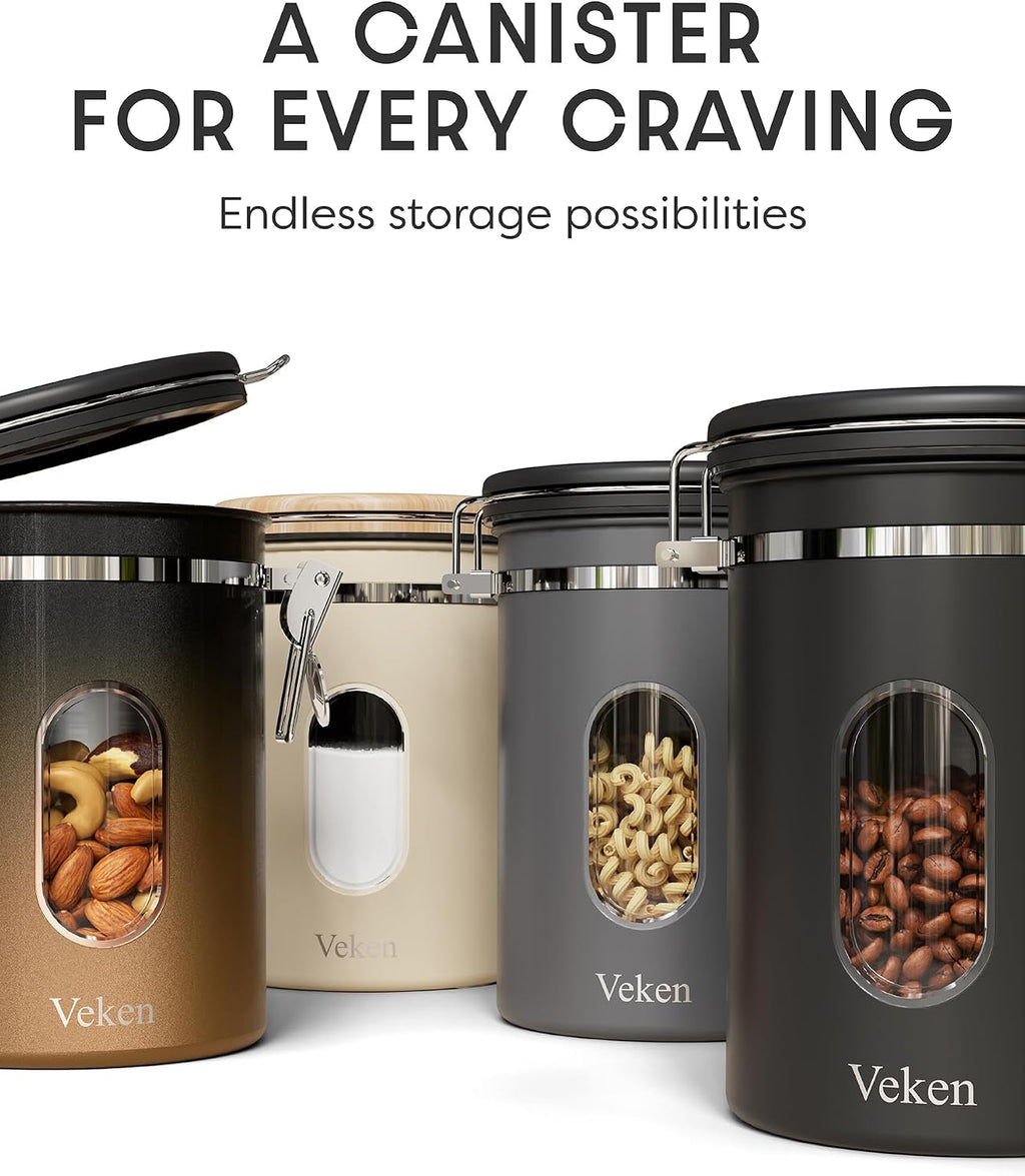 Coffee Canister with Window, Airtight Stainless Steel Container, 22OZ | Kitchen Food Storage Pantry Organizers for