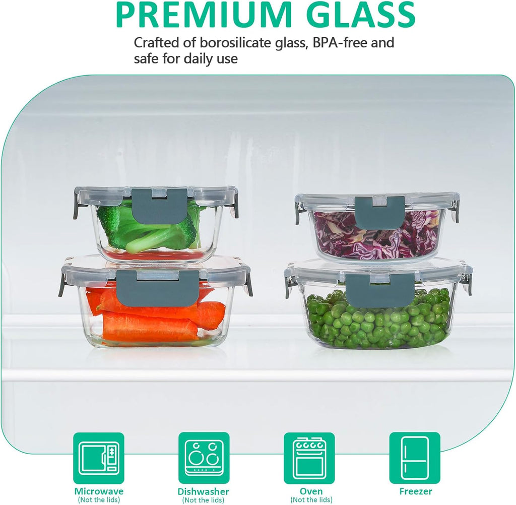 24 Pieces Glass Food Storage Containers Set, Meal Prep Containers, BPA-Free Airtight Glass Storage Containers with