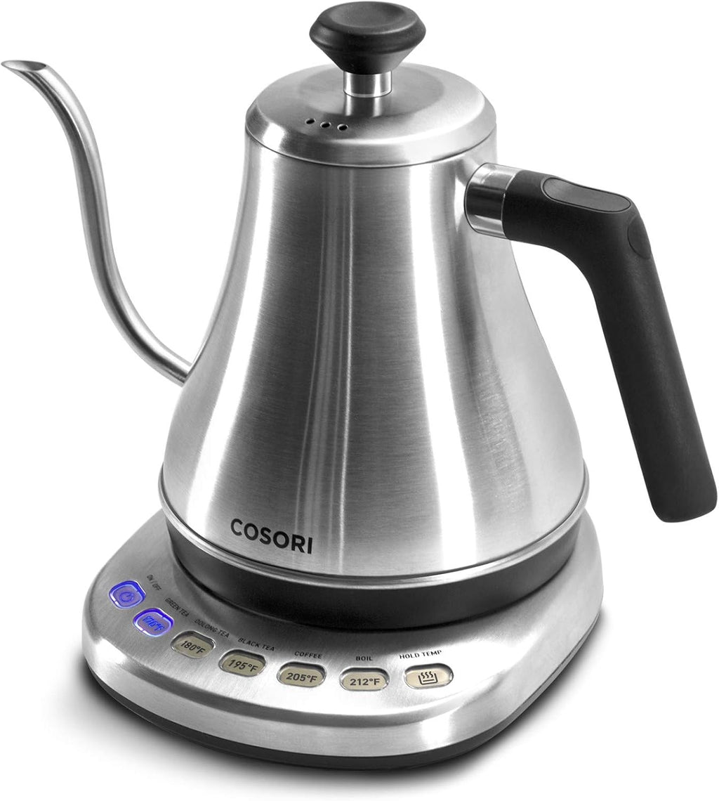 Gooseneck Electric Kettle with Temperature Control, 0.8L, Silver | No Plastic Contact with Water, 5 Presets, 60-Min