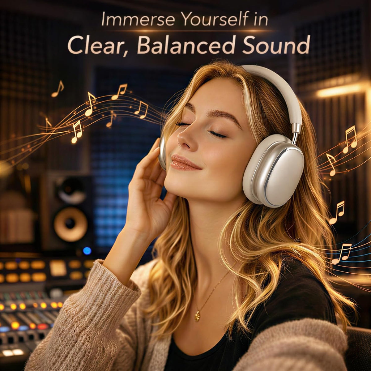 NC95 Hybrid Active Noise Cancelling Headphones with Knob Control, 120H Playtime Over Ear Headphones Wireless