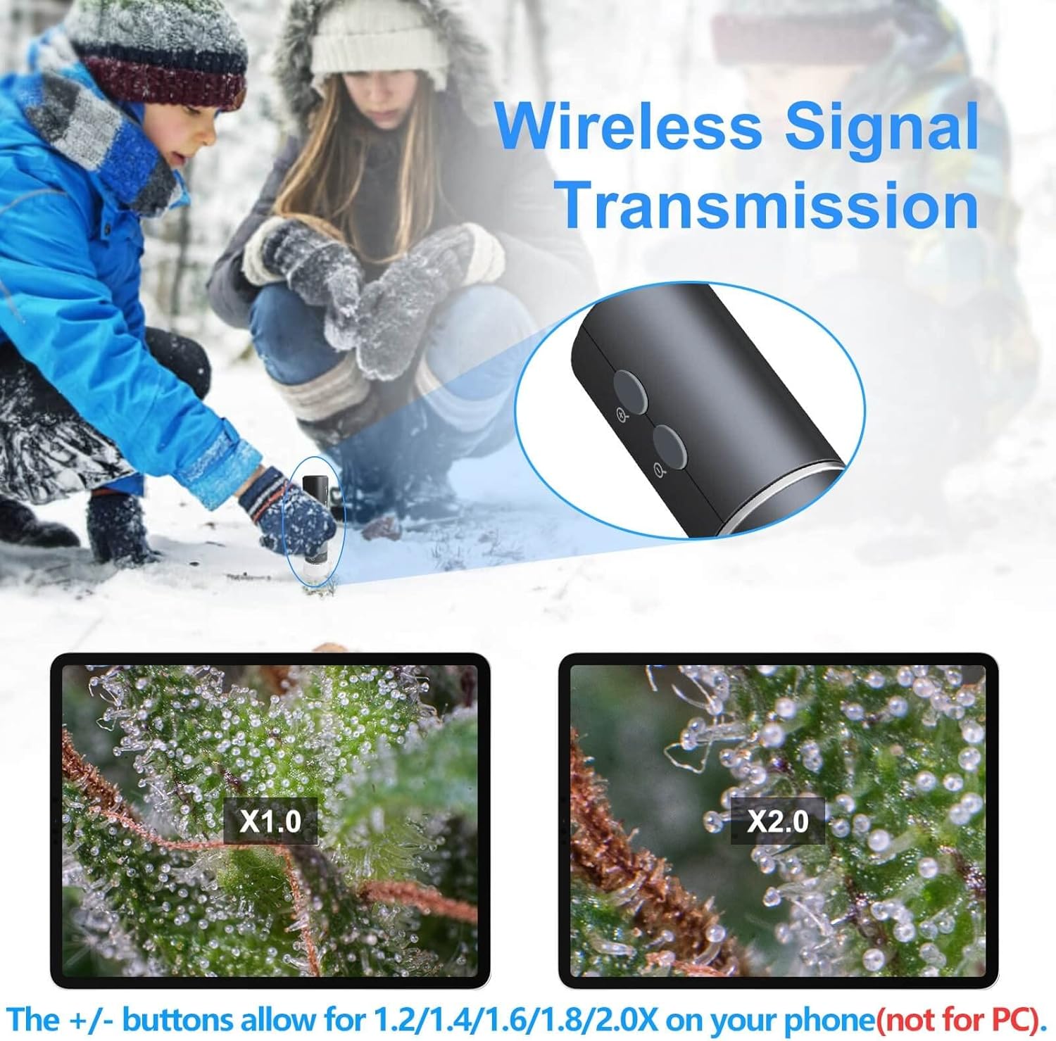 4K WiFi Microscope for iPhone Android PC, 50-1000X USB Digital Microscope Wireless Super HD Endoscope Camera