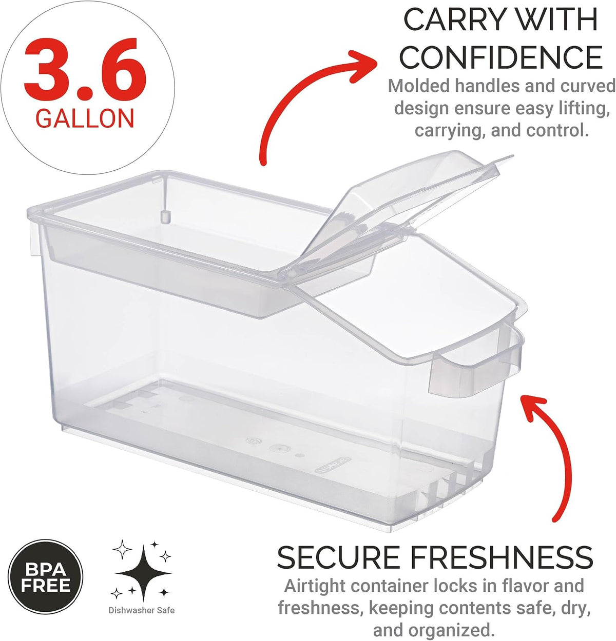 Ingredient Bin, Storage Container for Large Quantity Ingredients, Use in Commercial or Home Kitchen, 3.6 Gallons, 1