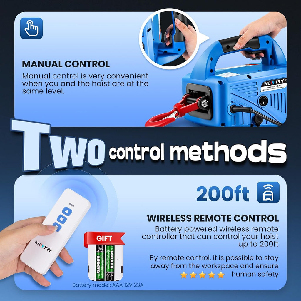 1100lbs Electric Hoist Winch with Wireless Remote Control 110/120 Volt Portable Power Electric Hoist 16ft/min