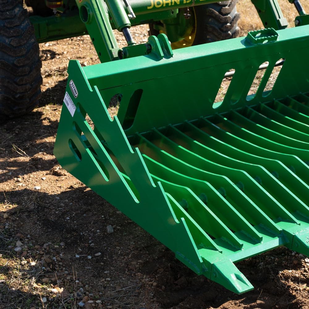 72in Fine Grade Skeleton Rock Bucket Fits John Deere Hook & Pin Tractors, Open-Tined Bottom for Fine Grade Sifting
